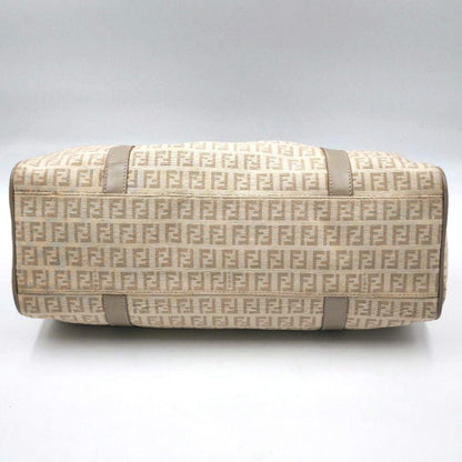 FENDI Shoulder Bag Purse FF Zucchino Canvas Leather Beige Authentic