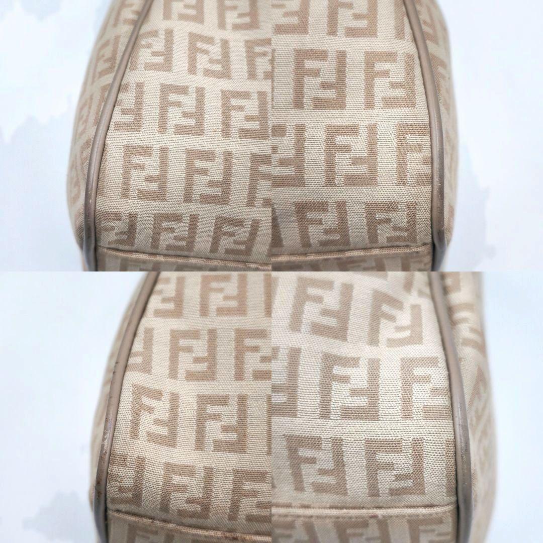 FENDI Shoulder Bag Purse FF Zucchino Canvas Leather Beige Authentic
