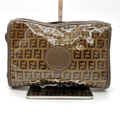 FENDI Shoulder Bag Purse FF Zucchino PVC Leather Brown Authentic