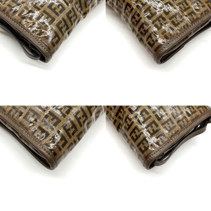 FENDI Shoulder Bag Purse FF Zucchino PVC Leather Brown Authentic