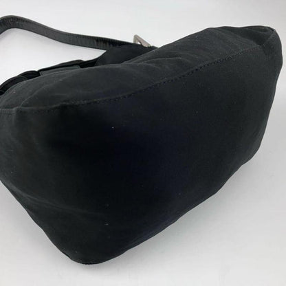 FENDI Shoulder Bag Purse FF Baguette Leather cotton jersey Black Authentic