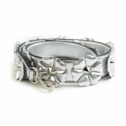 FENDI Shoulder Strap Belt Leather Silver Authentic