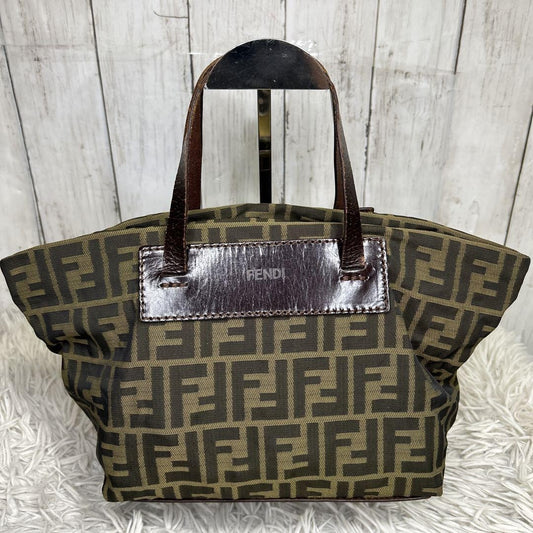FENDI Hand Bag Tote Purse FF Zucca Zucchino Nylon Canvas Brown Authentic