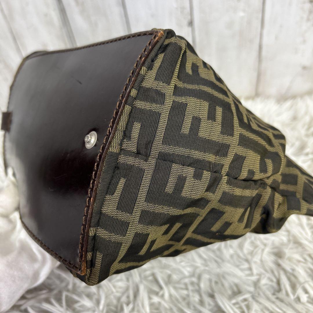 FENDI Hand Bag Tote Purse FF Zucca Zucchino Nylon Canvas Brown Authentic