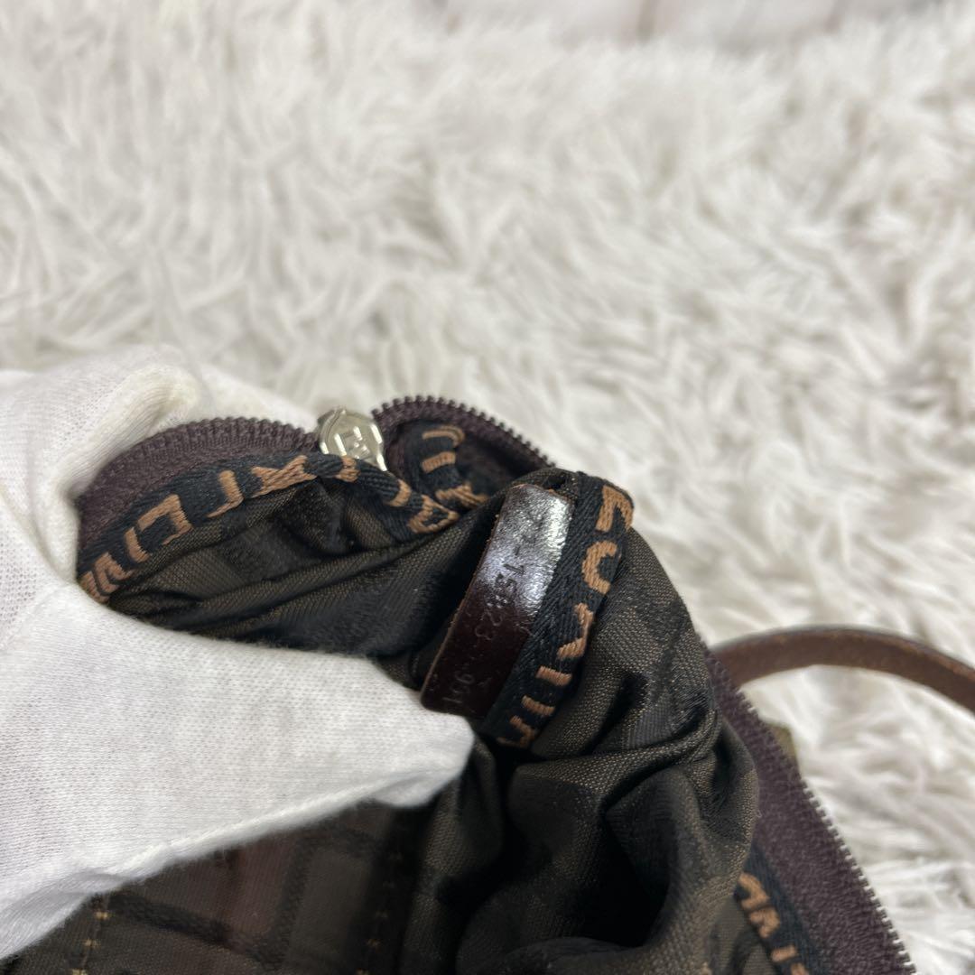 FENDI Hand Bag Tote Purse FF Zucca Zucchino Nylon Canvas Brown Authentic