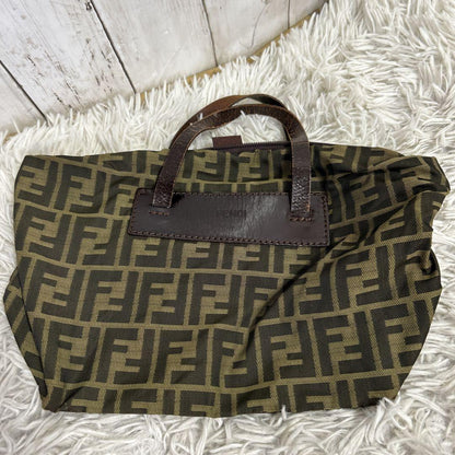 FENDI Hand Bag Tote Purse FF Zucca Zucchino Nylon Canvas Brown Authentic
