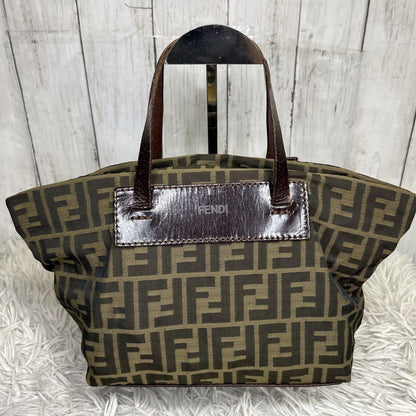 FENDI Hand Bag Tote Purse FF Zucca Zucchino Nylon Canvas Brown Authentic