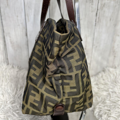 FENDI Hand Bag Tote Purse FF Zucca Zucchino Nylon Canvas Brown Authentic