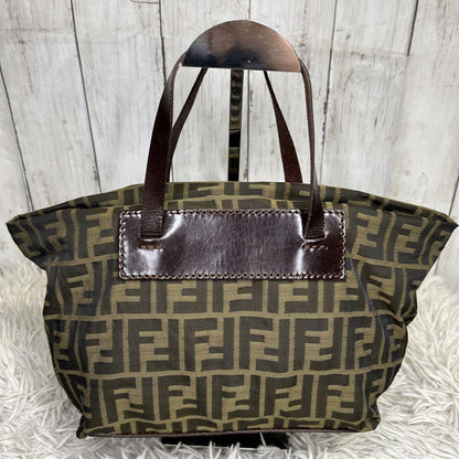 FENDI Hand Bag Tote Purse FF Zucca Zucchino Nylon Canvas Brown Authentic