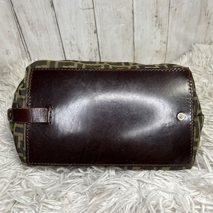 FENDI Hand Bag Tote Purse FF Zucca Zucchino Nylon Canvas Brown Authentic