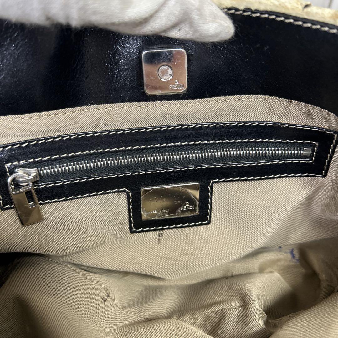 FENDI Hand Bag Tote Purse White Brown Authentic