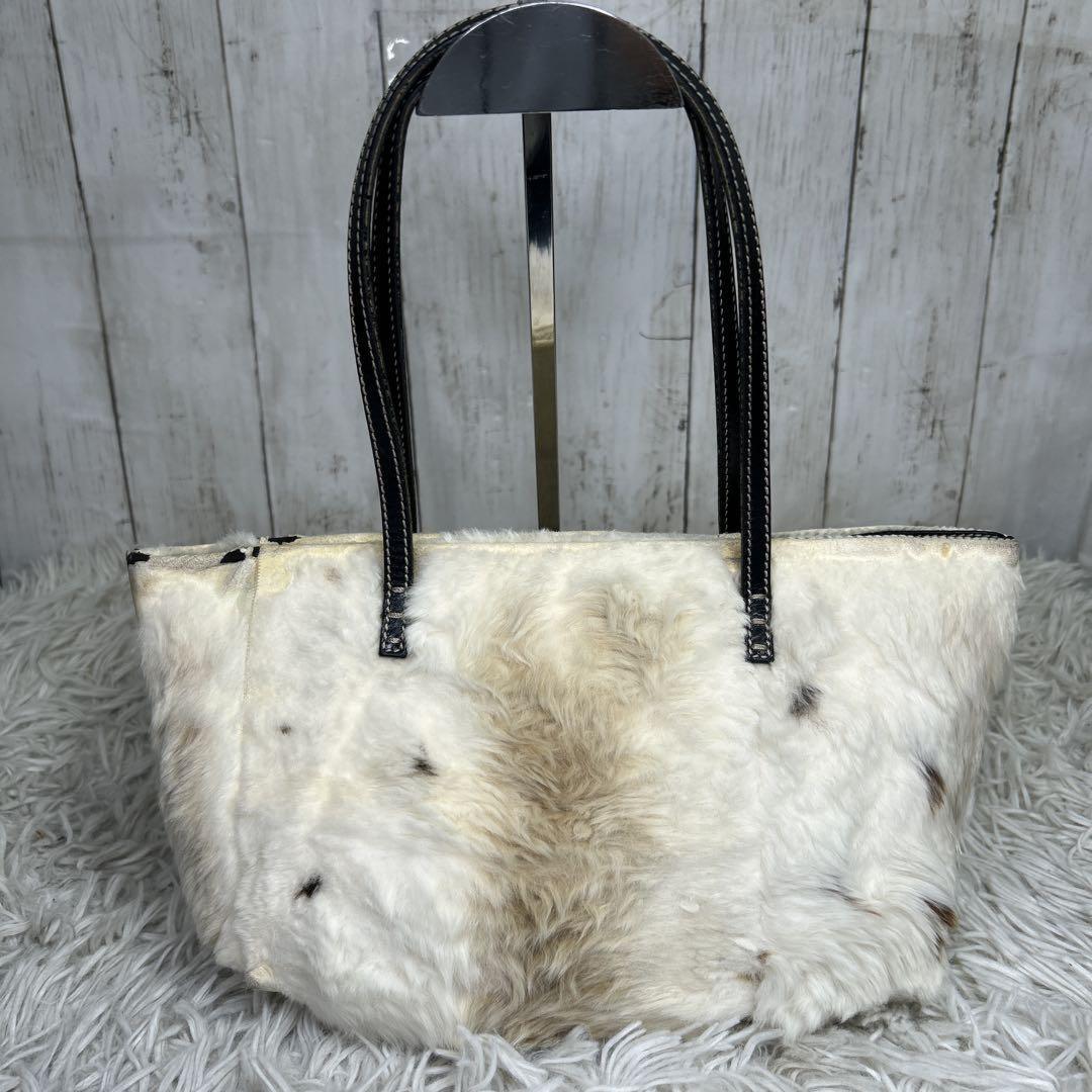 FENDI Hand Bag Tote Purse White Brown Authentic