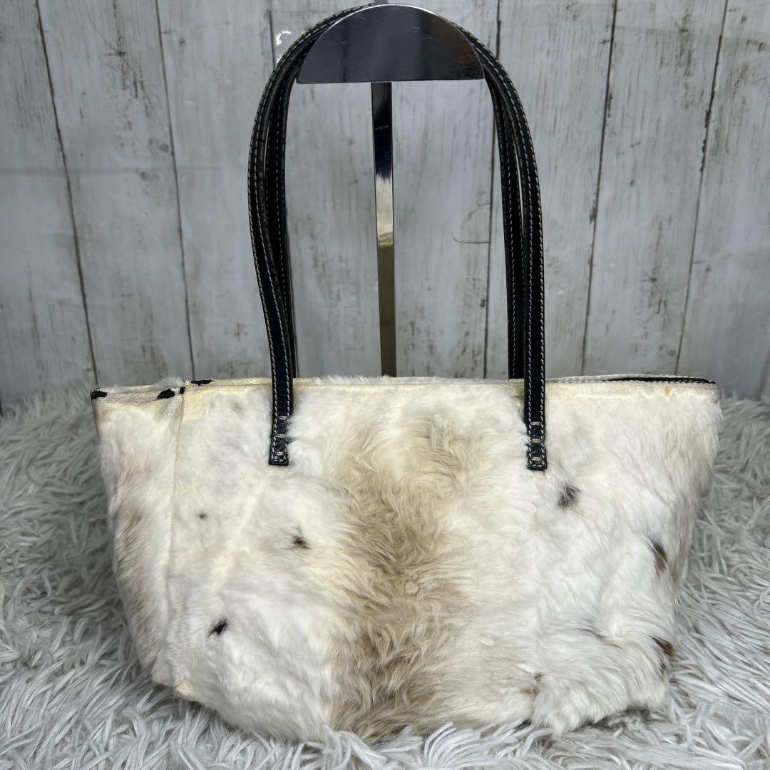 FENDI Hand Bag Tote Purse White Brown Authentic