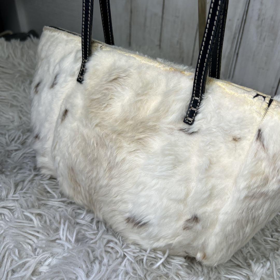 FENDI Hand Bag Tote Purse White Brown Authentic