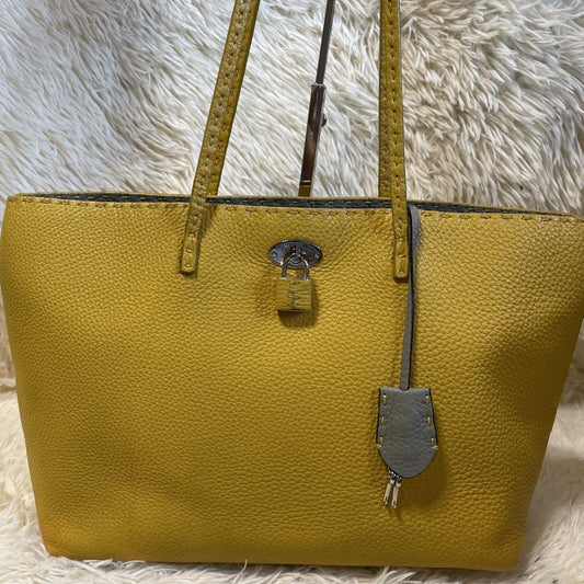 FENDI Hand Bag Tote Purse Selleria Leather Yellow Authentic