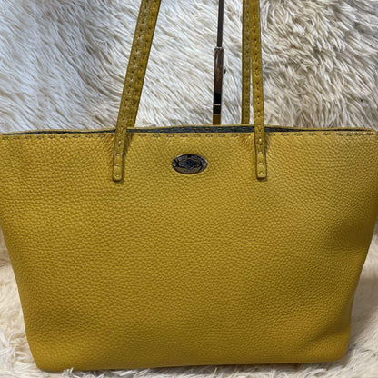 FENDI Hand Bag Tote Purse Selleria Leather Yellow Authentic