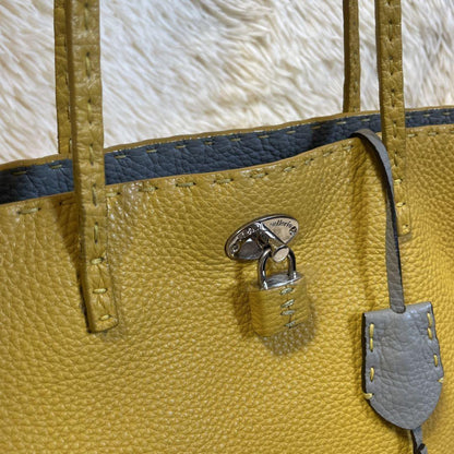 FENDI Hand Bag Tote Purse Selleria Leather Yellow Authentic