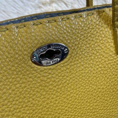 FENDI Hand Bag Tote Purse Selleria Leather Yellow Authentic