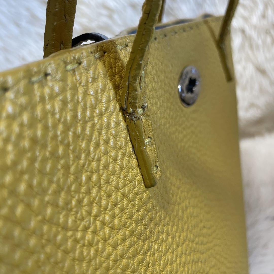 FENDI Hand Bag Tote Purse Selleria Leather Yellow Authentic