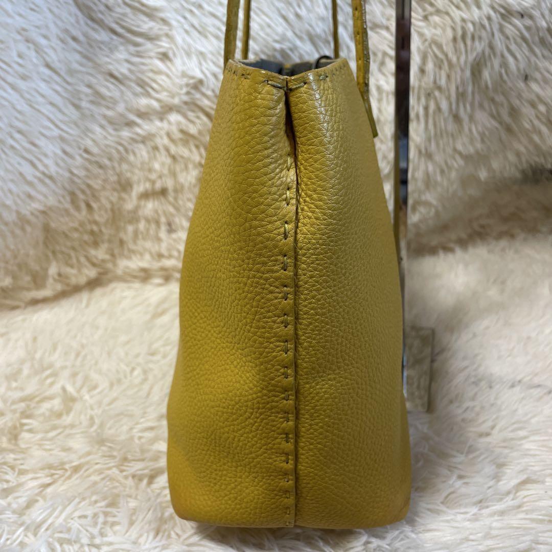 FENDI Hand Bag Tote Purse Selleria Leather Yellow Authentic