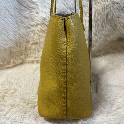 FENDI Hand Bag Tote Purse Selleria Leather Yellow Authentic