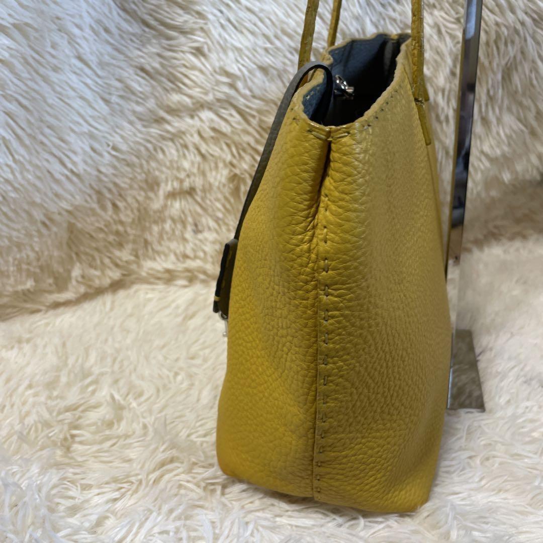 FENDI Hand Bag Tote Purse Selleria Leather Yellow Authentic