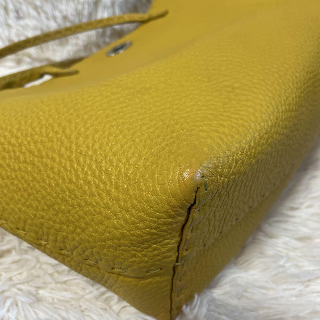 FENDI Hand Bag Tote Purse Selleria Leather Yellow Authentic