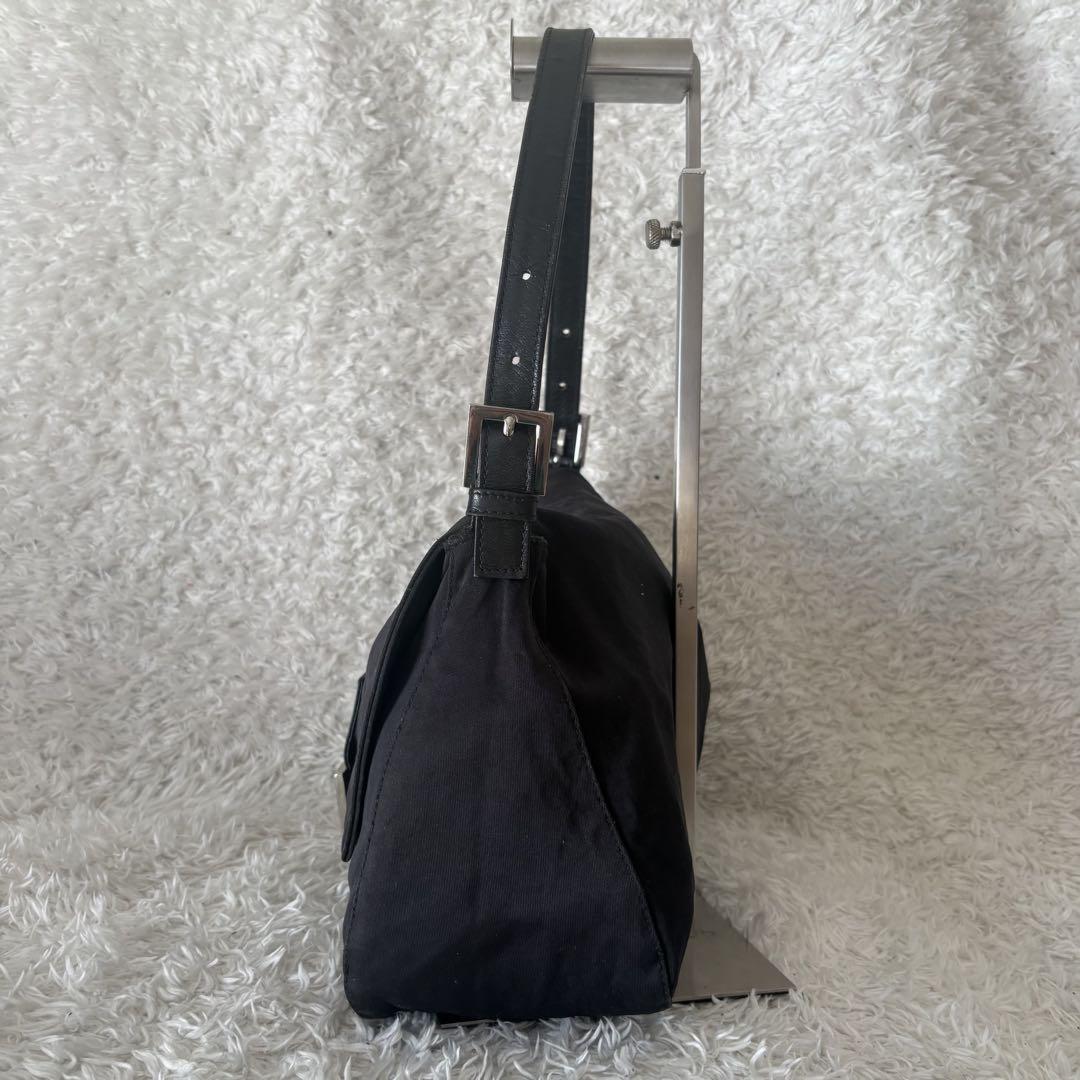 FENDI Hand Shoulder Bag Tote Purse FF Baguette cotton jersey Black Authentic