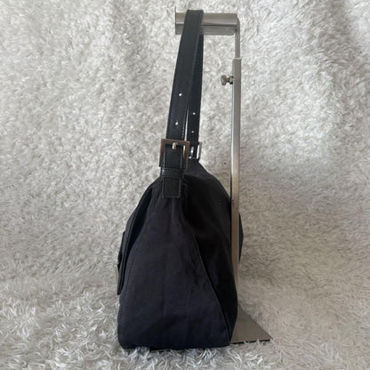 FENDI Hand Shoulder Bag Tote Purse FF Baguette cotton jersey Black Authentic