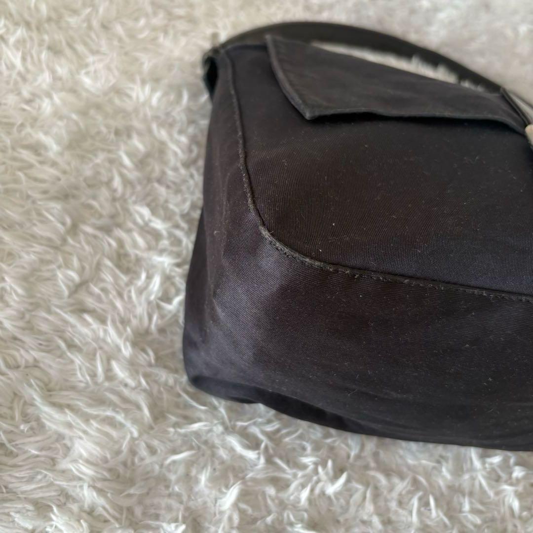FENDI Hand Shoulder Bag Tote Purse FF Baguette cotton jersey Black Authentic