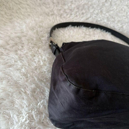 FENDI Hand Shoulder Bag Tote Purse FF Baguette cotton jersey Black Authentic