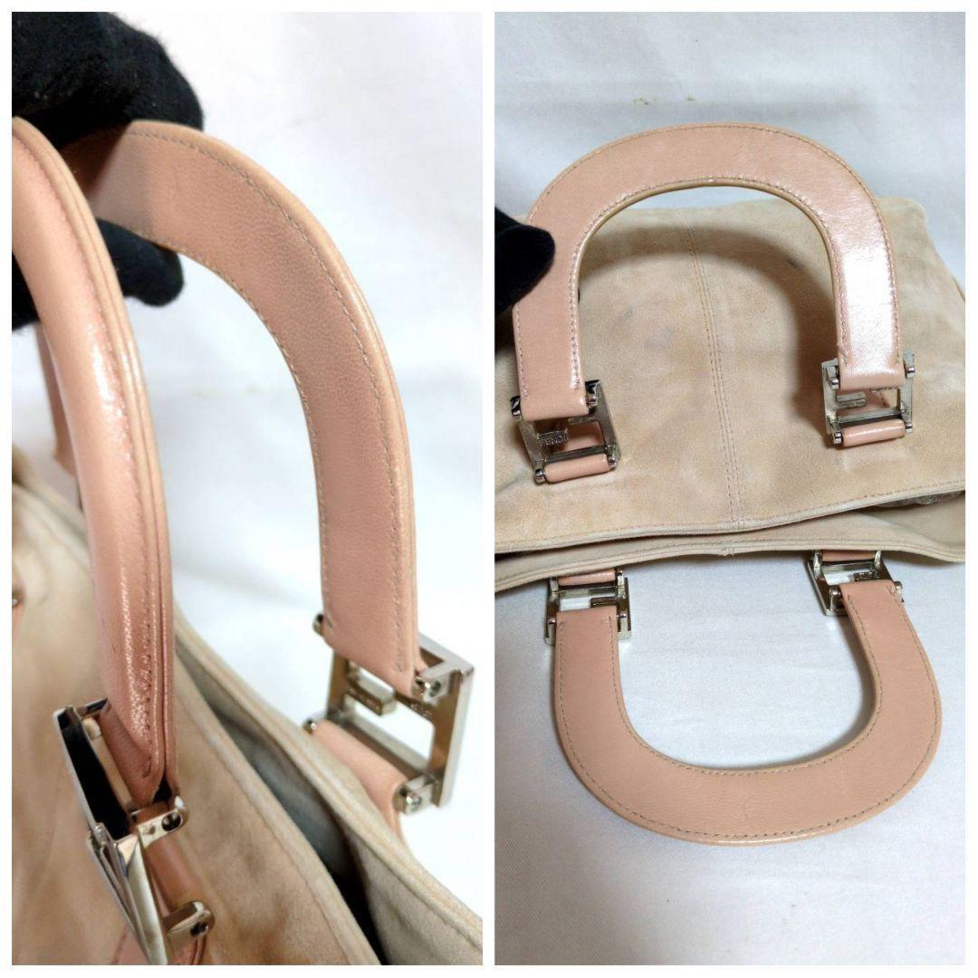 FENDI Hand Bag Tote Purse FF Suede Leather Beige Authentic