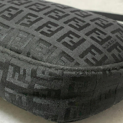FENDI Bag Zucchino FF Pouch Shoulder Purse Canvas Black Used Authentic