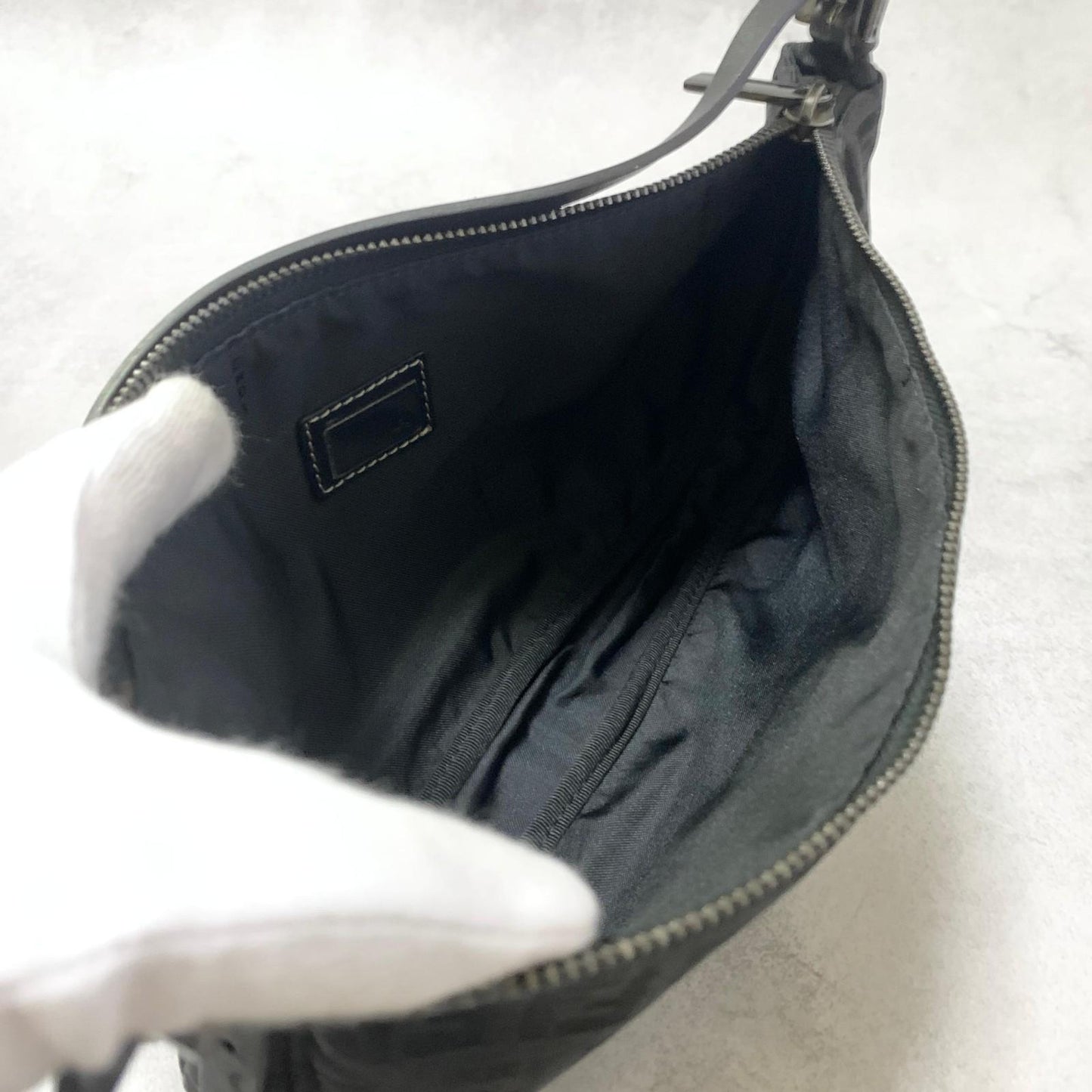 FENDI Bag Zucchino FF Pouch Shoulder Purse Canvas Black Used Authentic