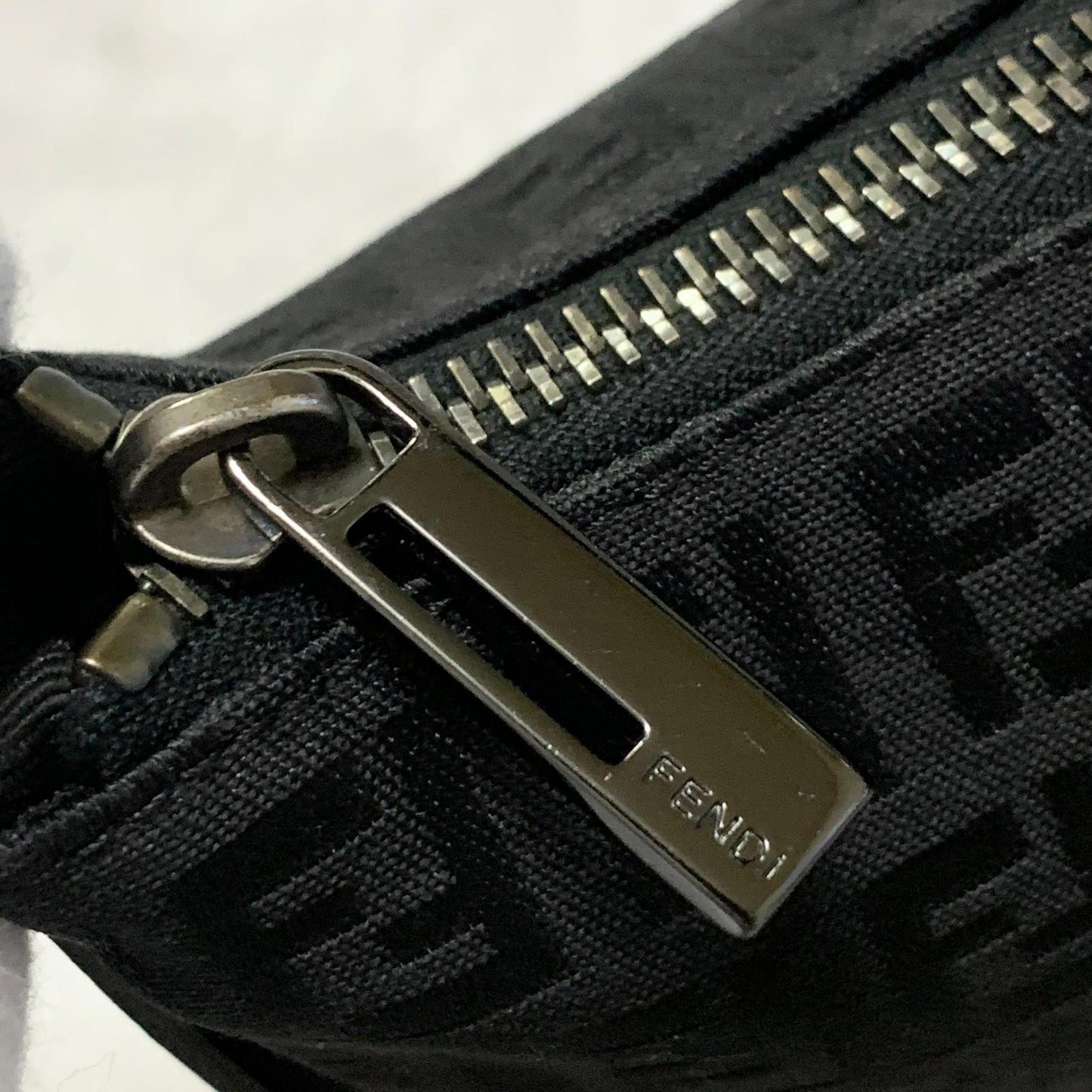 FENDI Bag Zucchino FF Pouch Shoulder Purse Canvas Black Used Authentic