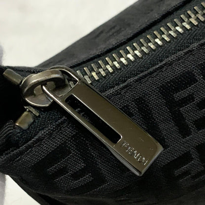 FENDI Bag Zucchino FF Pouch Shoulder Purse Canvas Black Used Authentic