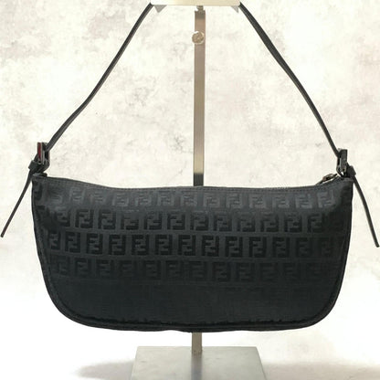 FENDI Bag Zucchino FF Pouch Shoulder Purse Canvas Black Used Authentic