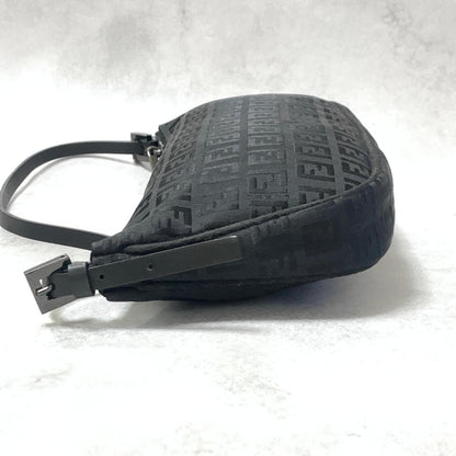 FENDI Bag Zucchino FF Pouch Shoulder Purse Canvas Black Used Authentic
