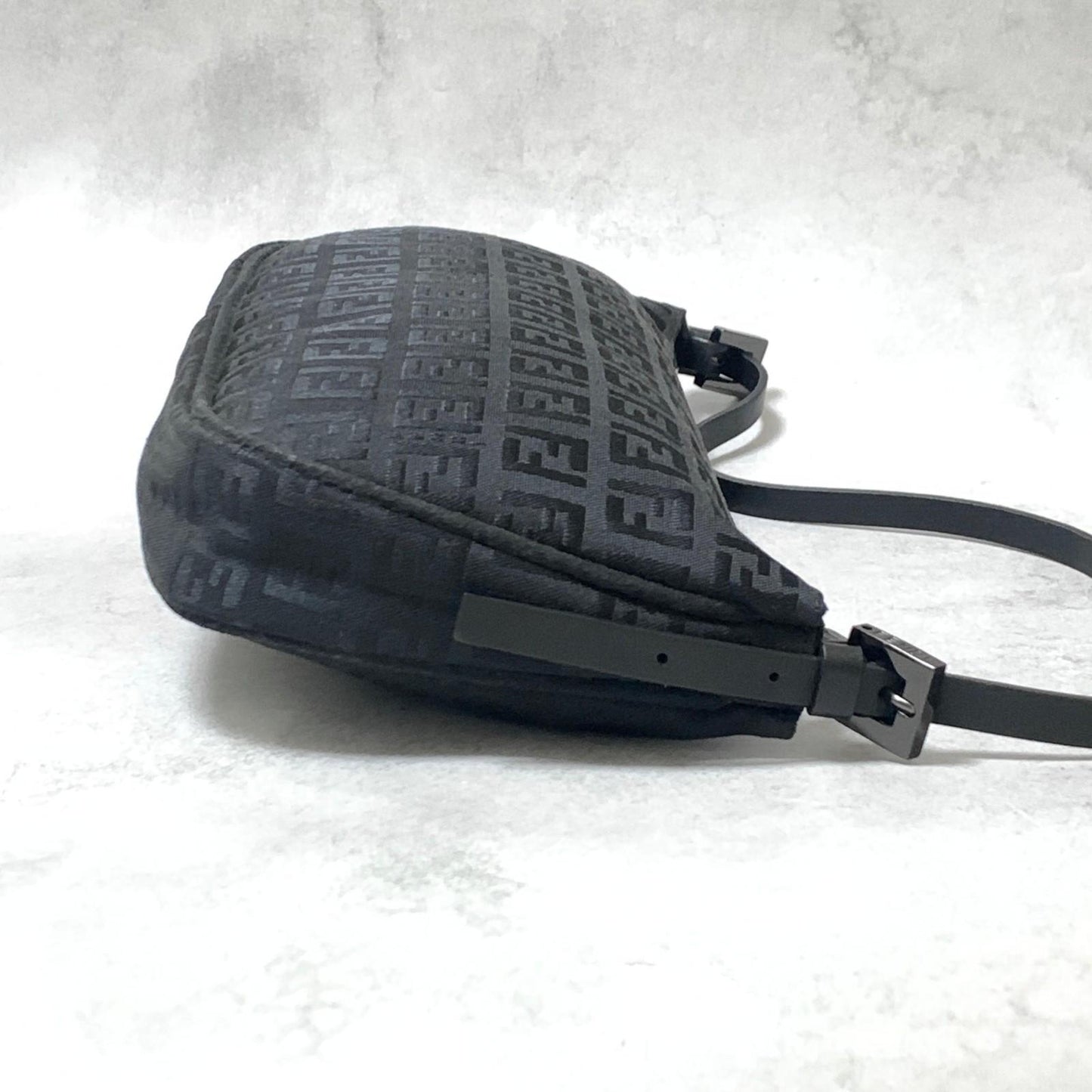 FENDI Bag Zucchino FF Pouch Shoulder Purse Canvas Black Used Authentic