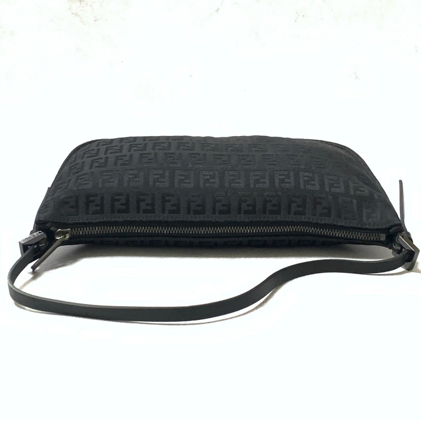 FENDI Bag Zucchino FF Pouch Shoulder Purse Canvas Black Used Authentic