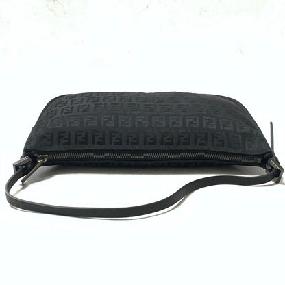 FENDI Bag Zucchino FF Pouch Shoulder Purse Canvas Black Used Authentic