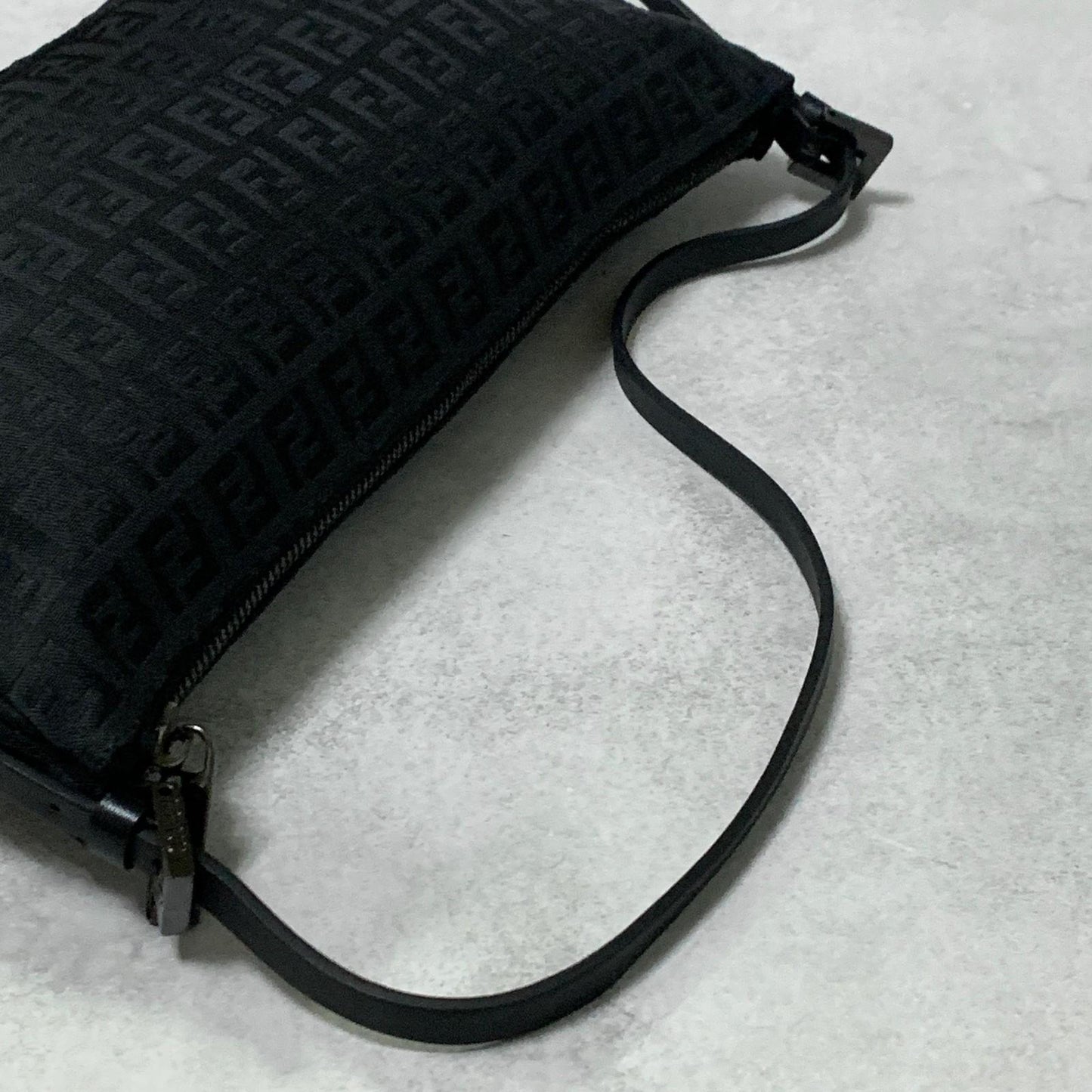 FENDI Bag Zucchino FF Pouch Shoulder Purse Canvas Black Used Authentic
