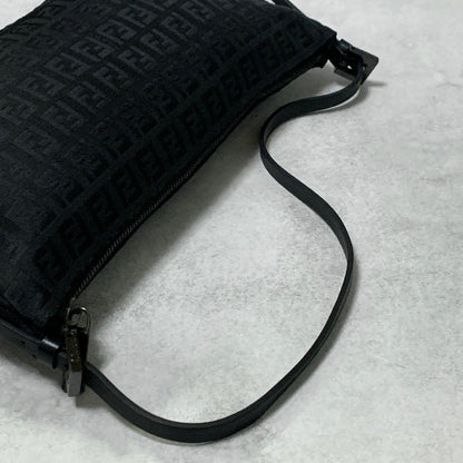FENDI Bag Zucchino FF Pouch Shoulder Purse Canvas Black Used Authentic