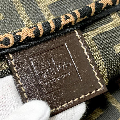 FENDI Hand Bag Vanity Pouch FF Zucca Purse Canvas Brown Authentic Used Unisex