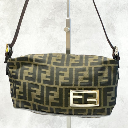 FENDI Bag FF Zucca Mamma Baguette Pouch Shoulder Purse Canvas Brown Authentic