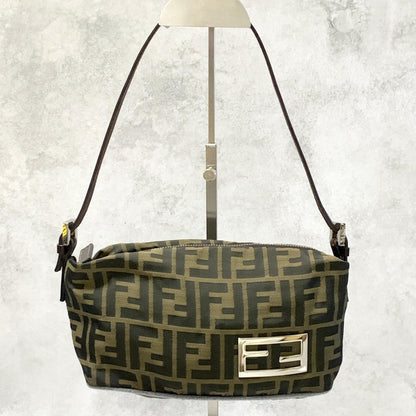 FENDI Bag FF Zucca Mamma Baguette Pouch Shoulder Purse Canvas Brown Authentic