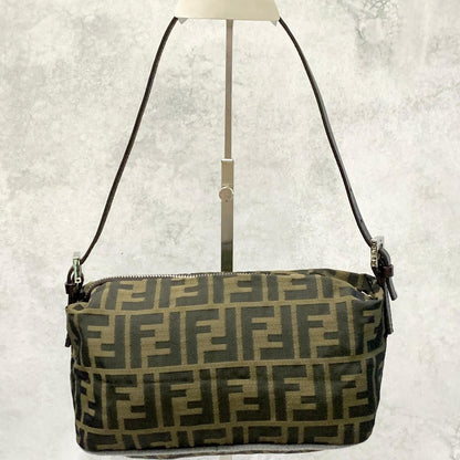 FENDI Bag FF Zucca Mamma Baguette Pouch Shoulder Purse Canvas Brown Authentic