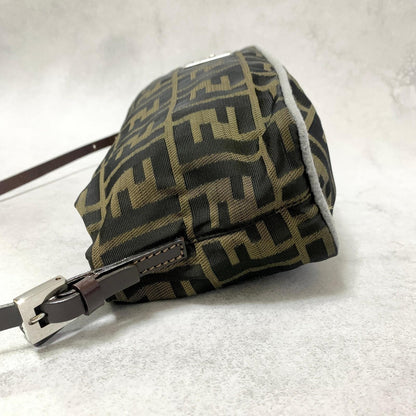 FENDI Bag FF Zucca Mamma Baguette Pouch Shoulder Purse Canvas Brown Authentic