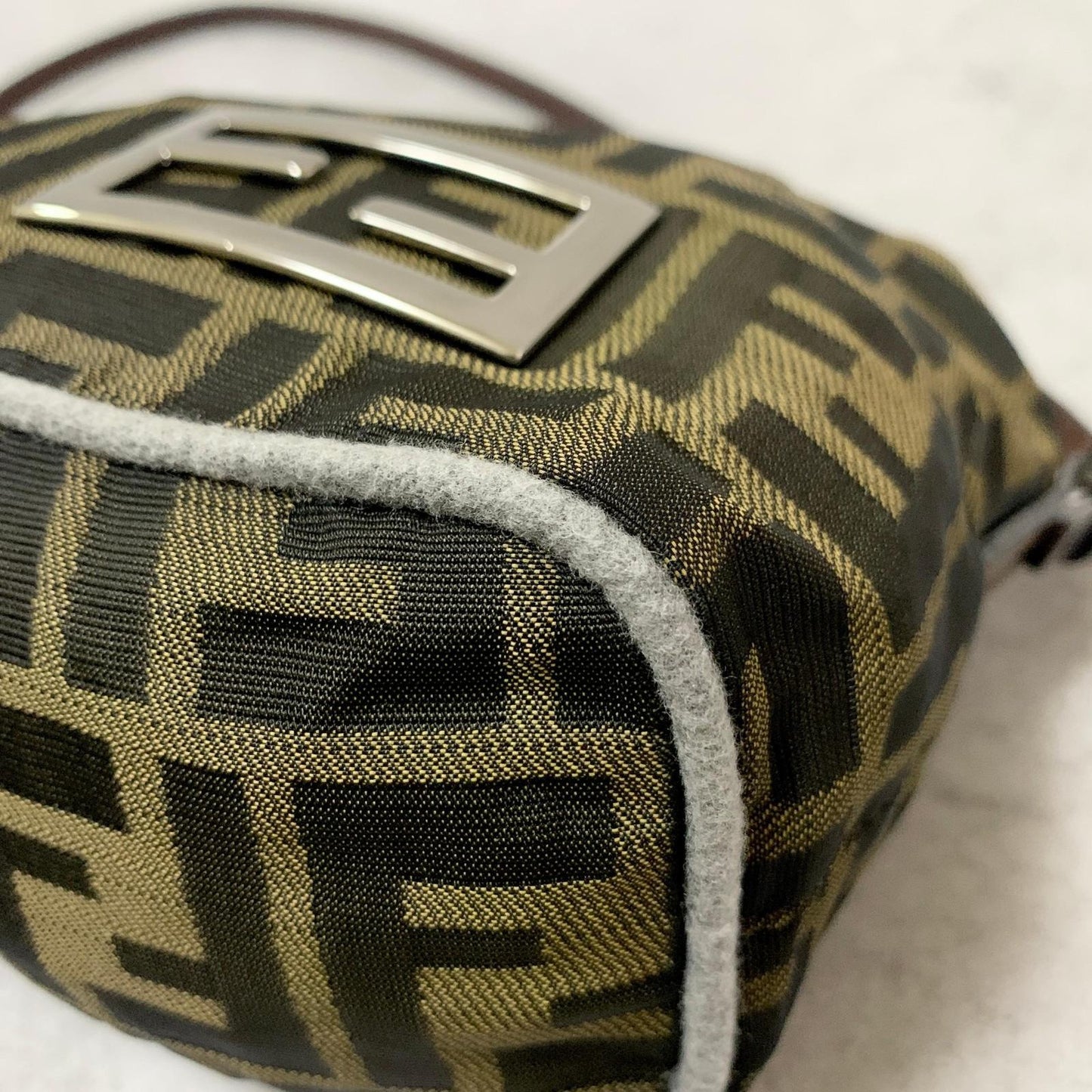 FENDI Bag FF Zucca Mamma Baguette Pouch Shoulder Purse Canvas Brown Authentic