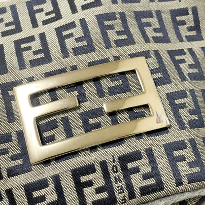 FENDI Bag FF Zucchino Mamma Baguette Pouch Shoulder Purse Canvas Gray Black Auth